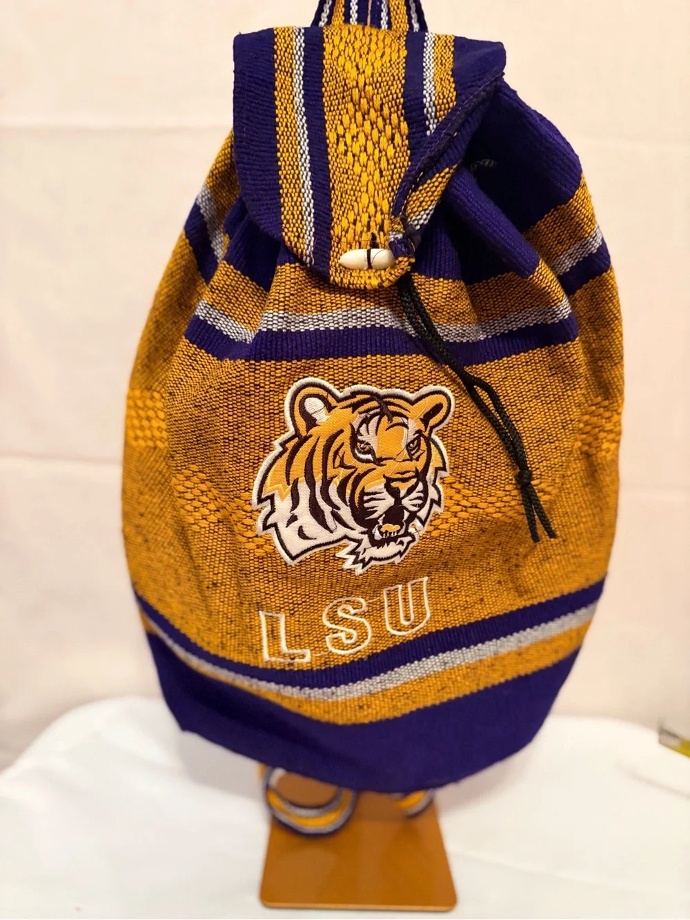 LSU Tigers Knit Drawstring Backpack — Purple & Gold